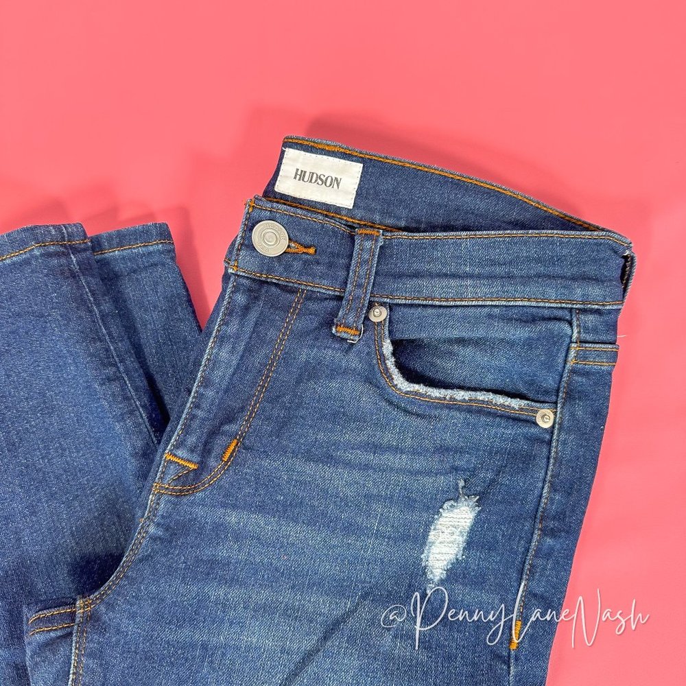 Hudson Natalie Super Skinny Jeans Blue Mid Rise Distressed - Picture 13 of 14